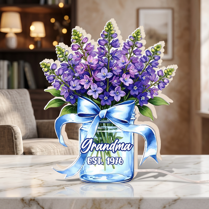 Personalized Acrylic Floral Night Light – Custom Flower Vase Lamp for Mom, LED Bedside Decor