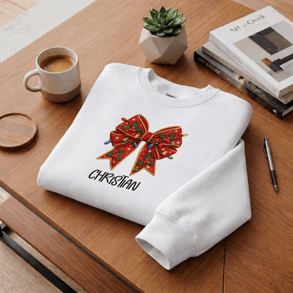 Personalized Embroidered Christmas Bow Sweatshirt with Custom Name