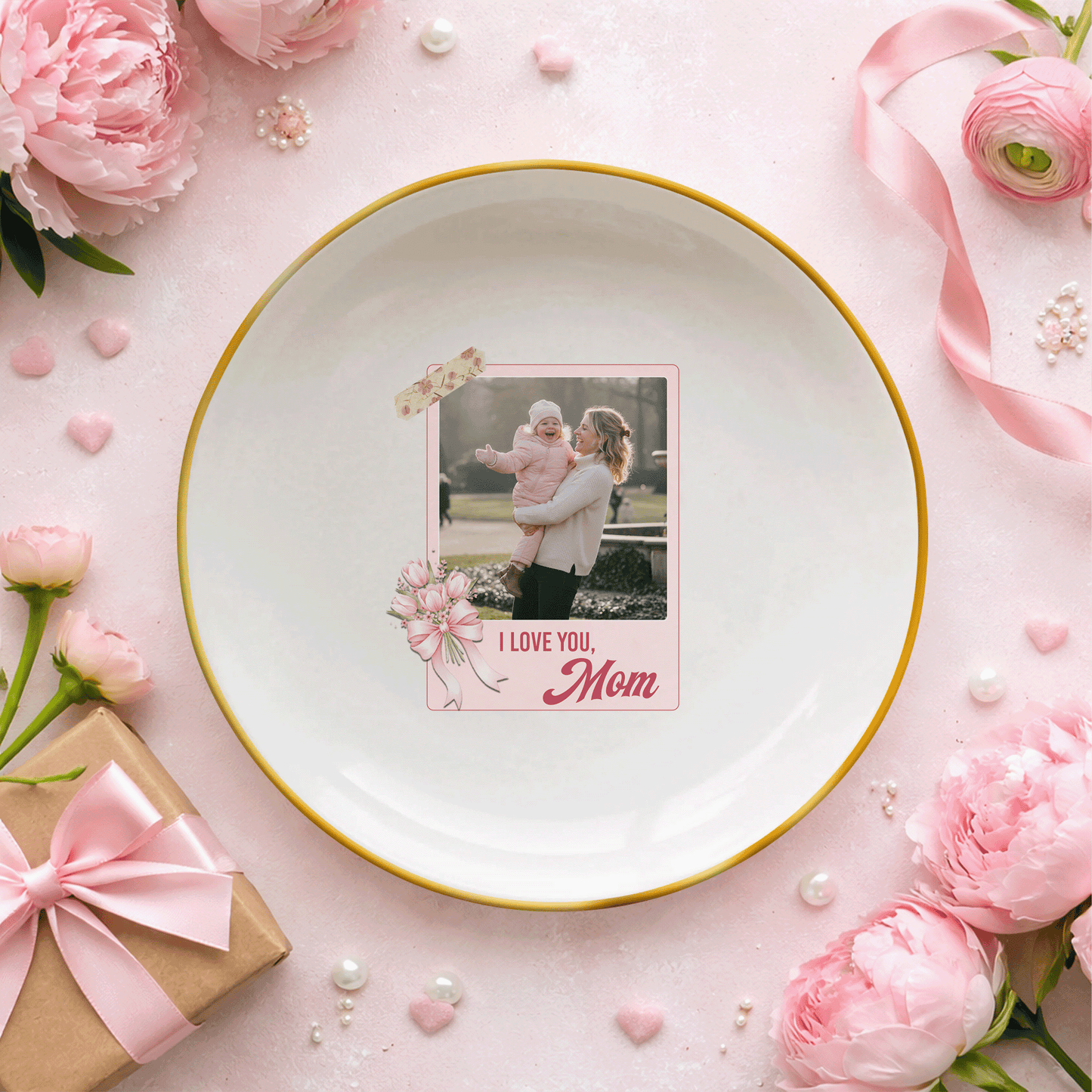 I Love You Mom Personalized Photo Jewelry Dish – Custom Mother’s Day Gift for Mom