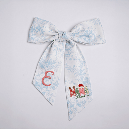 Custom Monogram Mama Claus Embroidered Linen Door Wreath Sash, Personalized Initial Santa Hat Reindeer Festive Typography Holiday Wreath Sash & Front Door Decor
