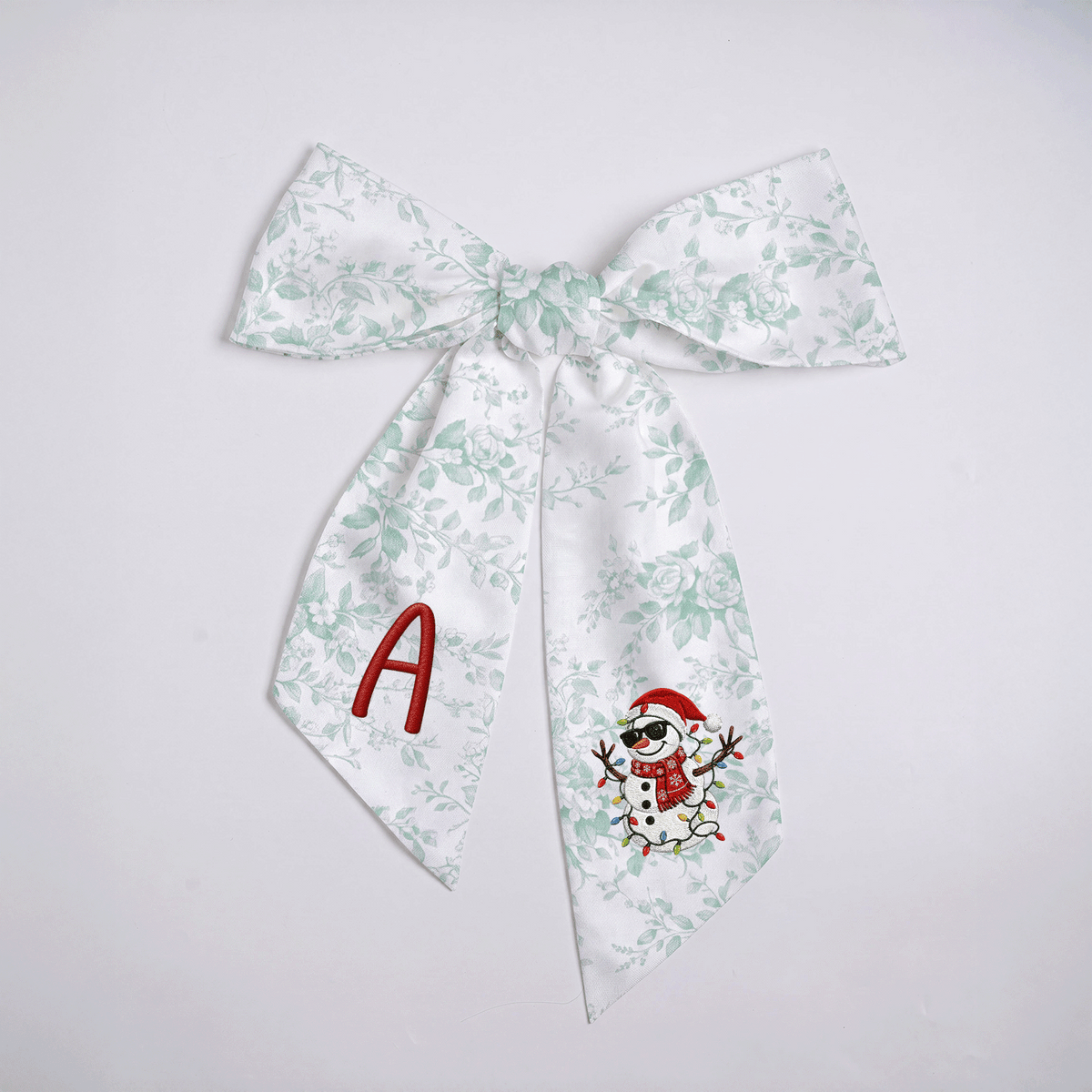 Custom Monogram Cool Snowman Linen Wreath Bow, Personalized Initial Sunglasses Snowman Christmas Wreath Sash & Front Door Decor