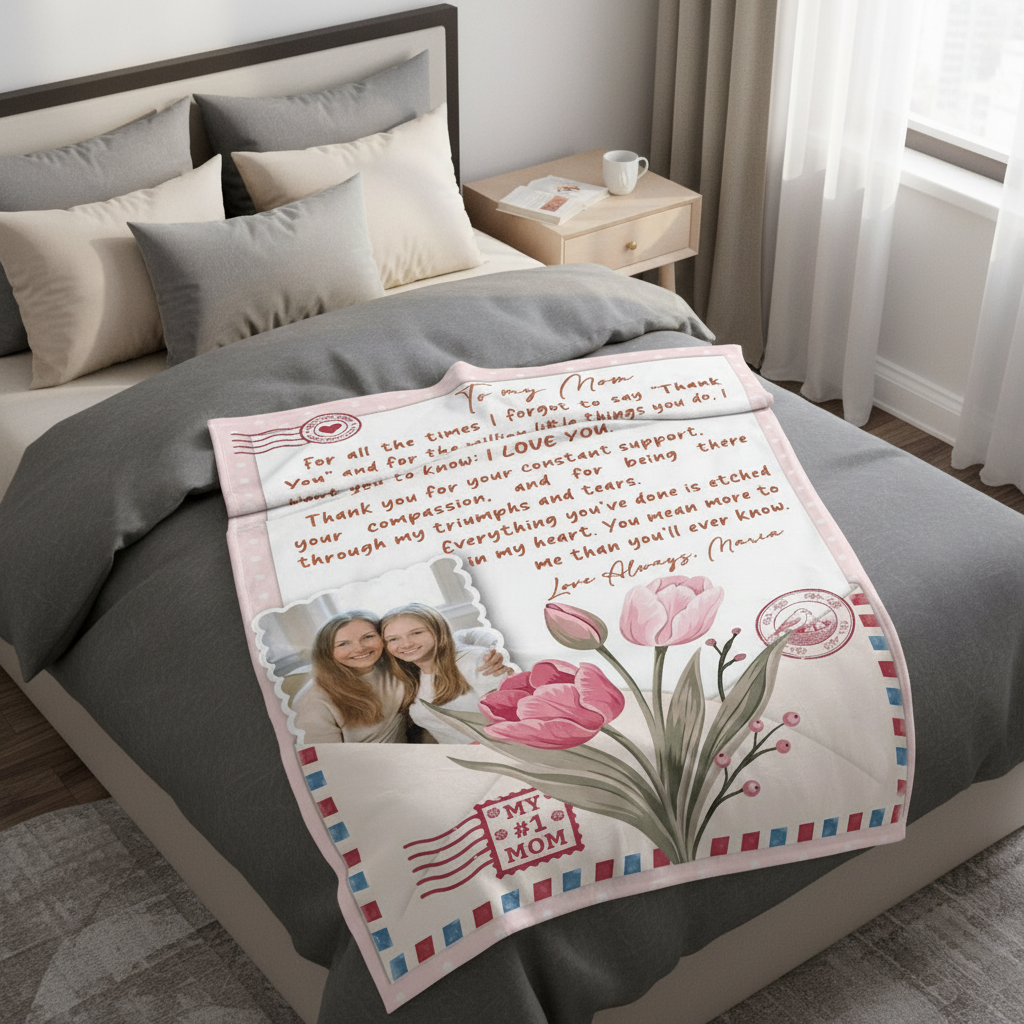 A Letter From Our Heart Personalized Photo Blanket – Mother’s Day Gift for Mom & GrandmaCustom Family Keepsake
