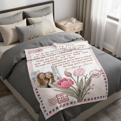 A Letter From Our Heart Personalized Photo Blanket – Mother’s Day Gift for Mom & GrandmaCustom Family Keepsake