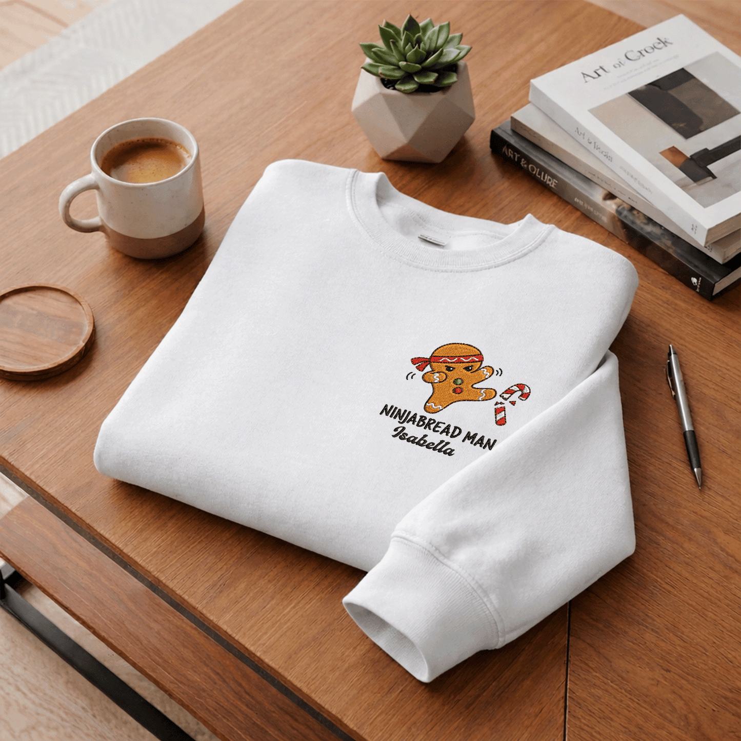 Funny Ninjabread Man Embroidered Sweatshirt with Custom Name | Personalized Christmas Gingerbread Crewneck Gift