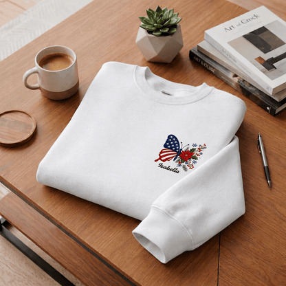 Personalized Patriotic Butterfly Embroidered Sweatshirt | Custom Name Christmas Holiday Crewneck Gift