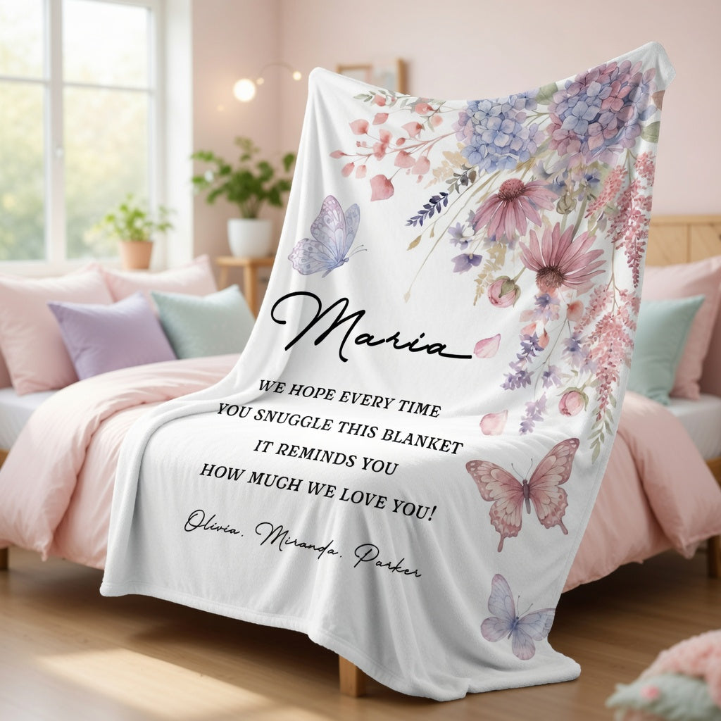 "From Our Heart To Yours" Personalized Blanket Gift for Mom and Grandma