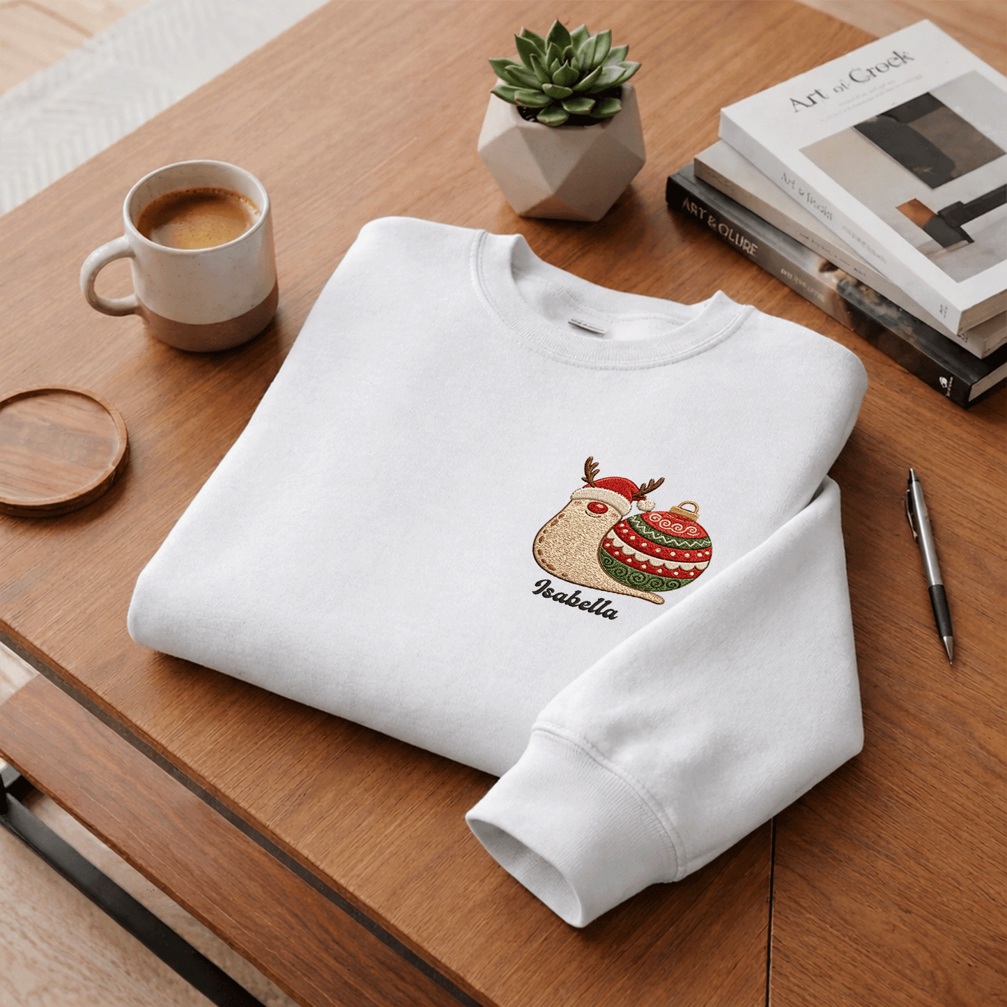 Personalized Embroidered Christmas Snail Sweatshirt with Custom Name
