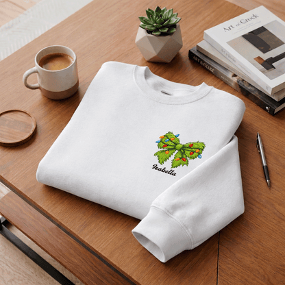 Personalized Christmas Bow Embroidered Sweatshirt, Custom Name Holiday Crewneck, Cute Christmas Sweatshirt Gift for Women, Kids & Family