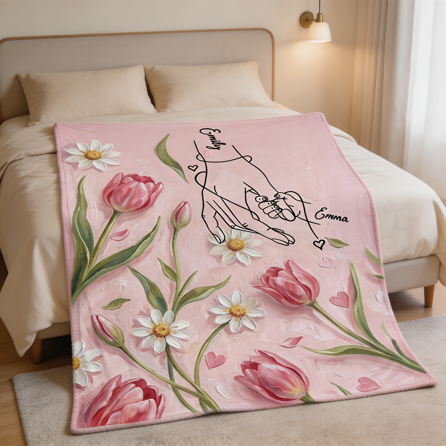 Personalized Mom Blanket with Names – Custom Holding Hands Design Gift for Mother