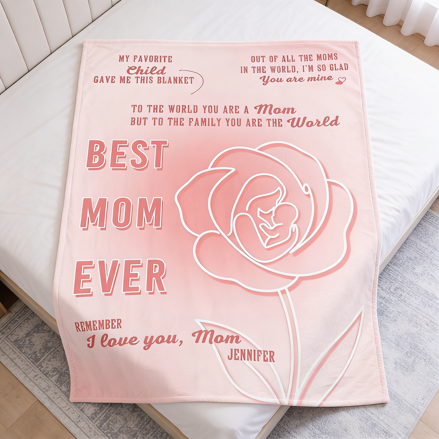 Mama Bear Floral Love Design – Personalized Sherpa Blanket with Grandchildren Names – Mother’s Day Gift for Mom – Custom Cozy Throw