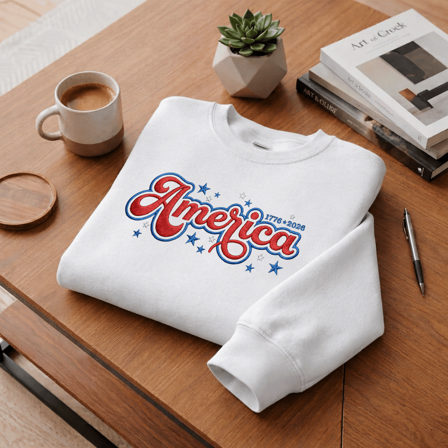 USA 250 Freedom - Embroidered Sweater 1776-2026 Patriotic Pullover