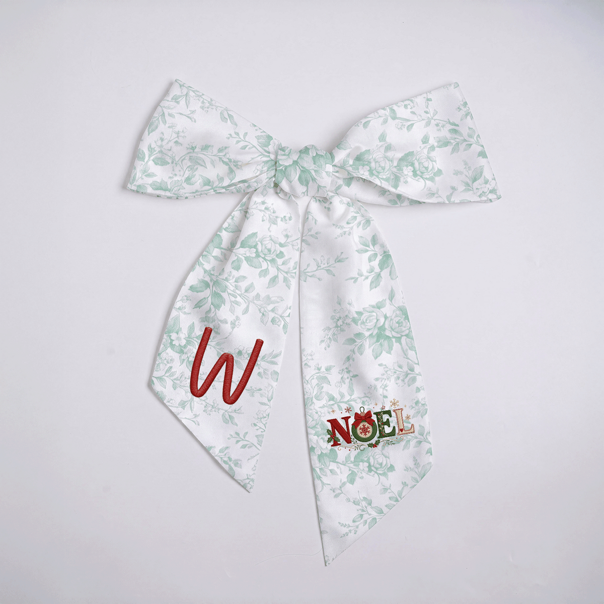 Personalized Monogram Noel Christmas Bow, Custom Initial Holiday Tree Topper & Hair Ribbon