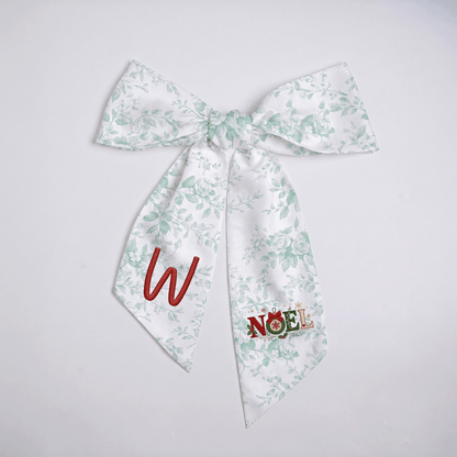 Personalized Monogram Noel Christmas Bow, Custom Initial Holiday Tree Topper & Hair Ribbon