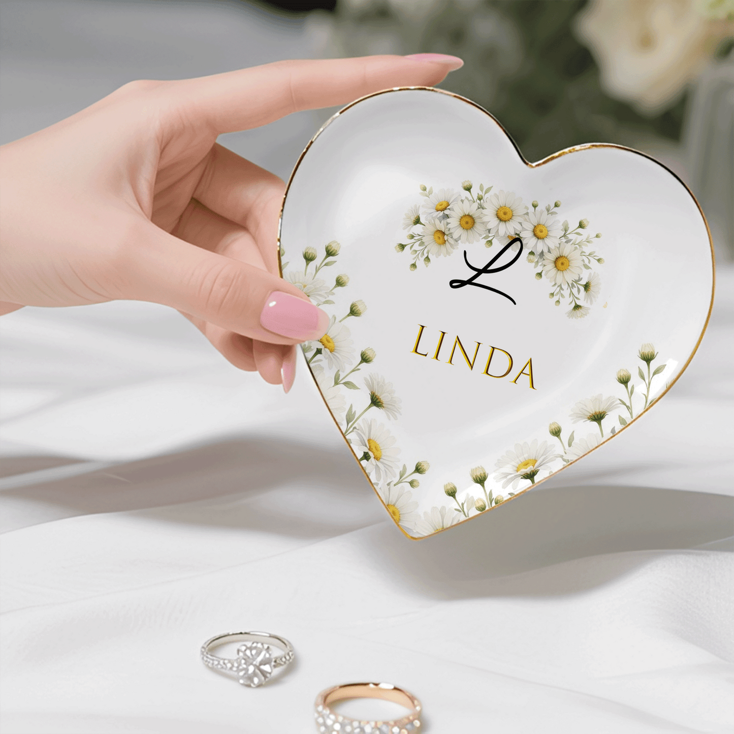 Personalized Birth Month Flower Ring Dish Custom Name Jewelry Trinket Dish