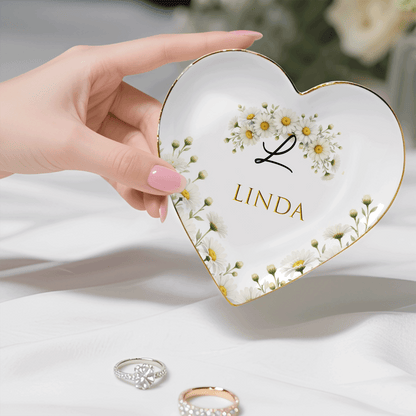 Personalized Birth Month Flower Ring Dish Custom Name Jewelry Trinket Dish