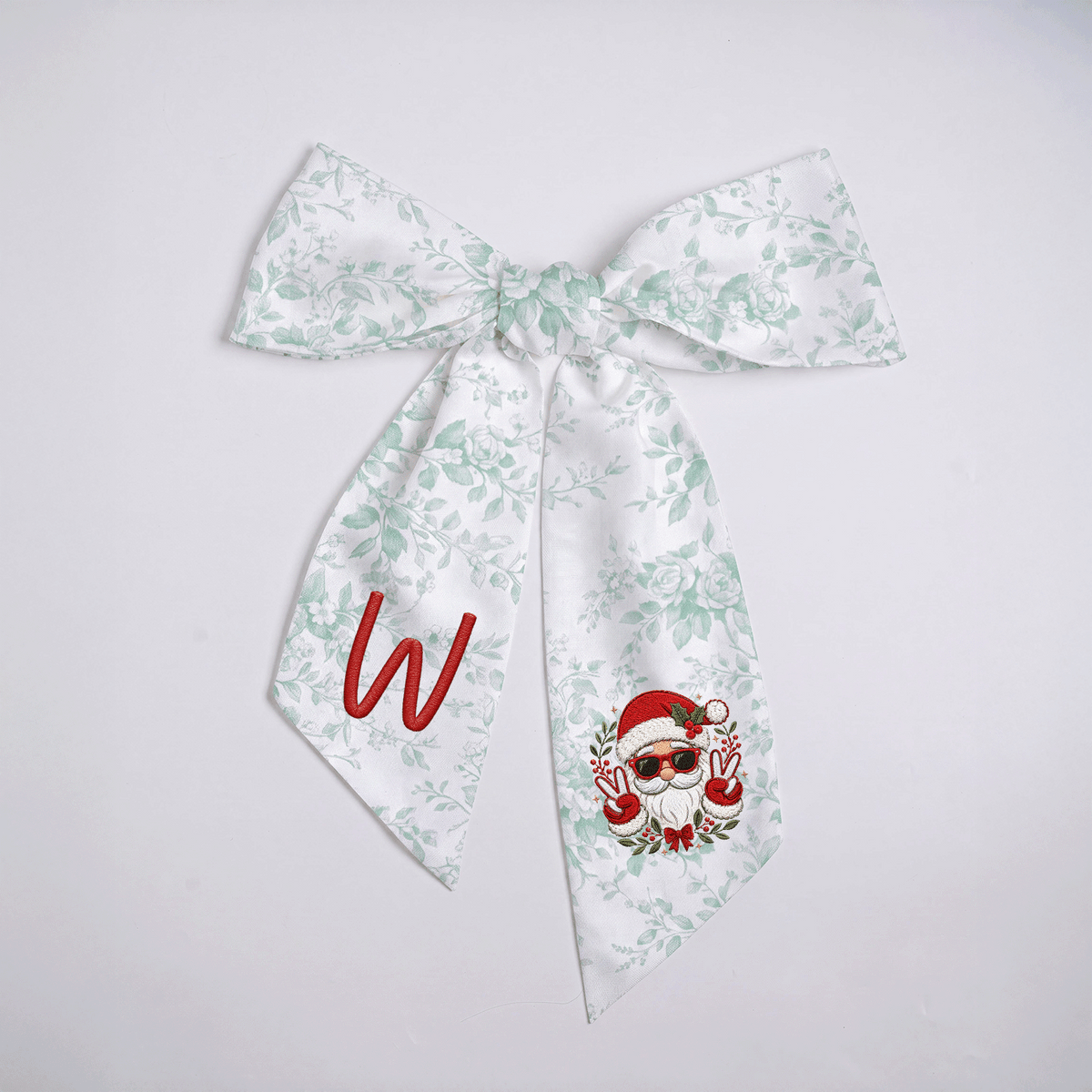 Custom Monogram Cool Santa Embroidered Christmas Wreath with Sash, Personalized Initial Holiday Front Door Wreath & Seasonal Home Decor