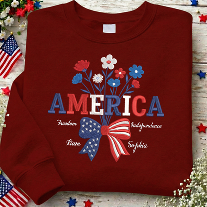 1776-2026 America 250 Years Floral Sweatshirt - Embroidered Patriotic Celebration Pullover