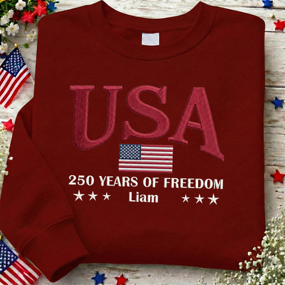 USA 250th Anniversary Embroidered Sweatshirt - Celebrate Freedom Patriotic Gift