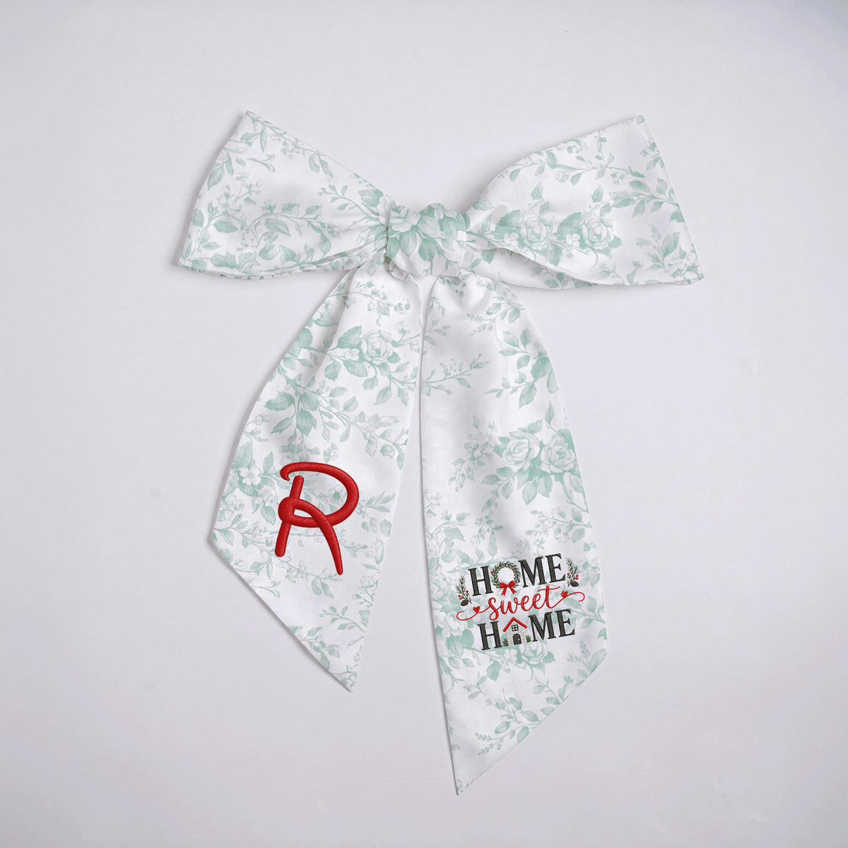 Custom Monogram Home Sweet Home Embroidered Linen Door Wreath Sash, Personalized Initial Wreath House Typography Holiday Wreath Sash & Front Door Decor