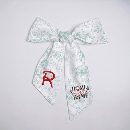 Custom Monogram Home Sweet Home Embroidered Linen Door Wreath Sash, Personalized Initial Wreath House Typography Holiday Wreath Sash & Front Door Decor