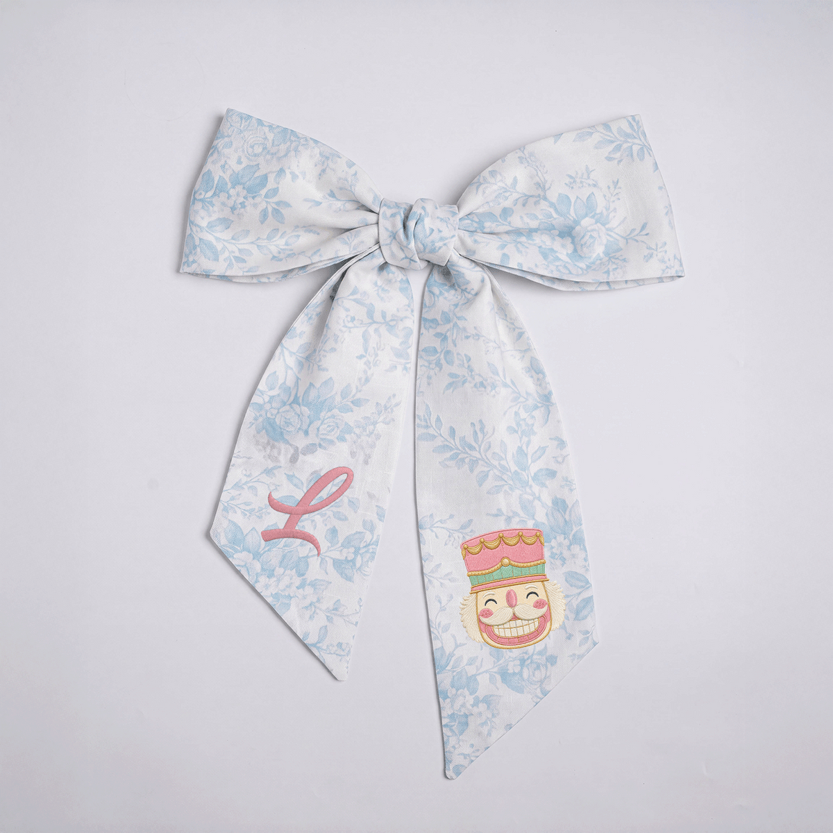 Custom Letter Christmas Nutcracker Embroidered Linen Wreath Sash, Personalized Monogram Holiday Bow Sash for Door Decor