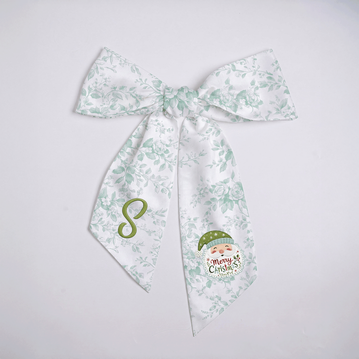 Custom Letter Christmas Santa Claus Embroidered Linen Wreath Sash, Personalized Monogram Merry Christmas Bow Sash for Front Door Decor