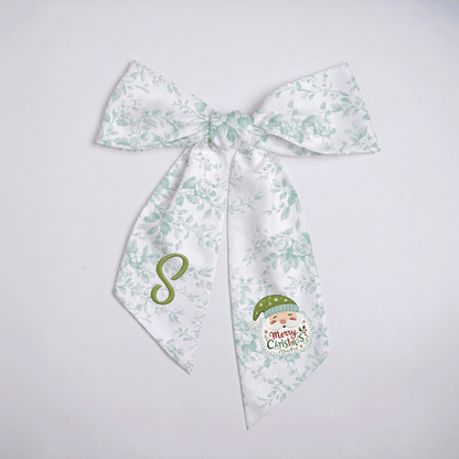 Custom Letter Christmas Santa Claus Embroidered Linen Wreath Sash, Personalized Monogram Merry Christmas Bow Sash for Front Door Decor