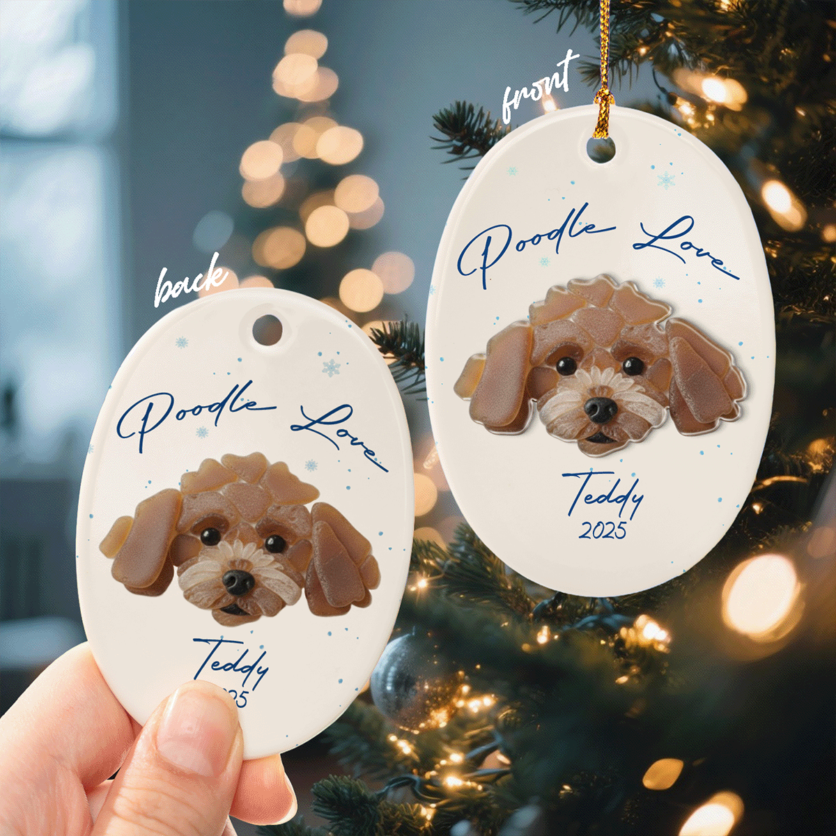 Personalized Poodle Ceramic Acrylic Ornament – Custom Pet Name Keepsake Gift