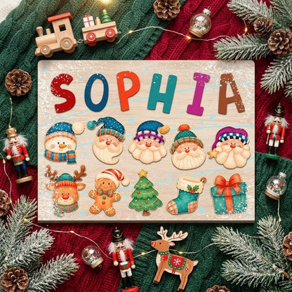 Personalized Christmas Name & Santa Friends Large Wooden Puzzle Board, view 4