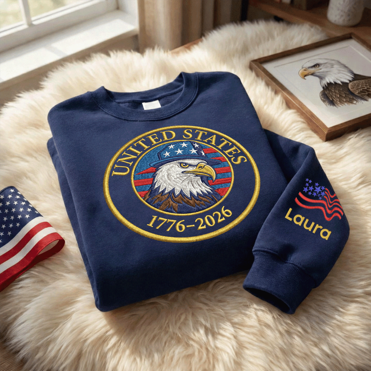 United States 250 Years Strong - Patriotic 4th of July Embroidered Sweatshirt (1776-2026)