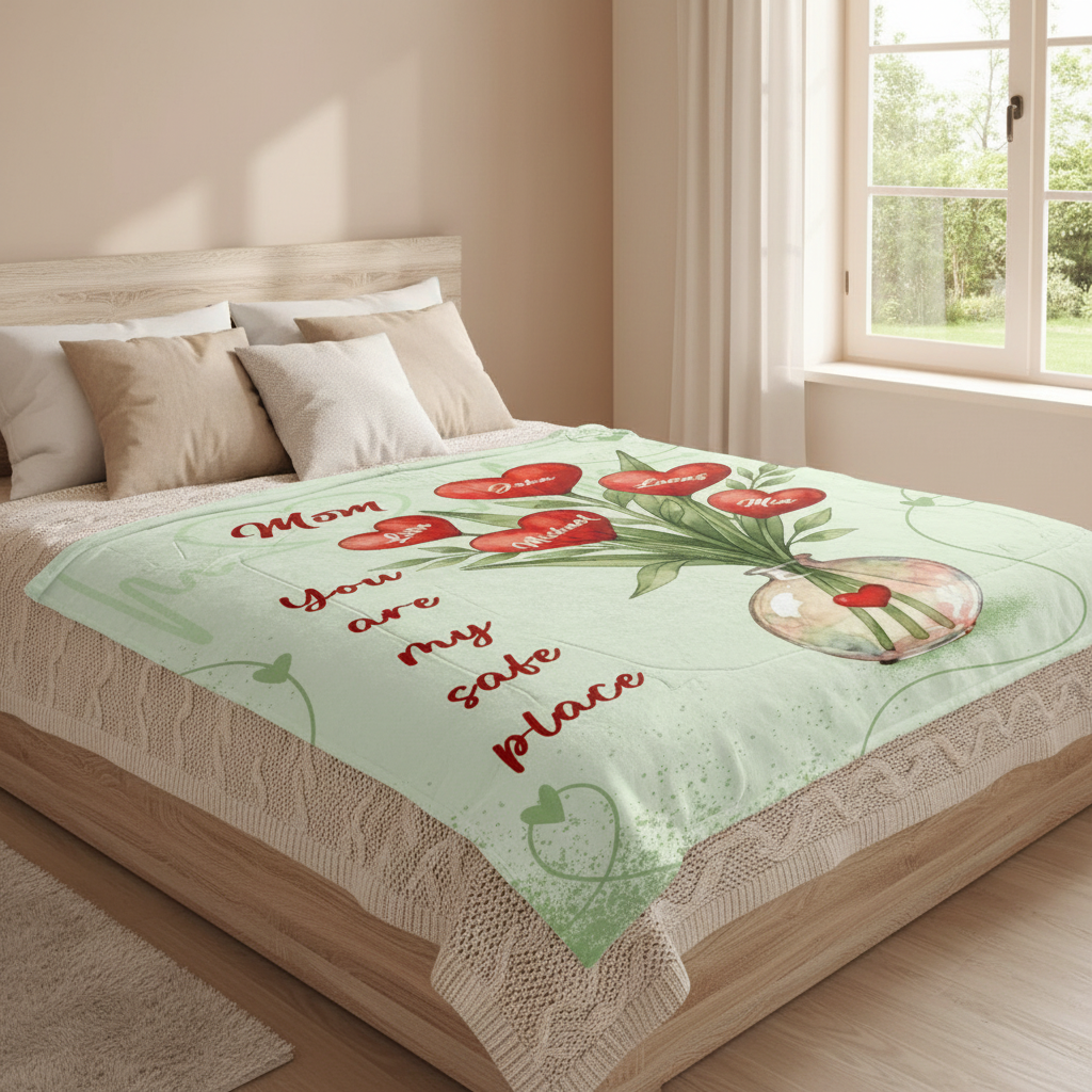 Cozy Love Message Design – Custom Name Blanket for Mom – Mother’s Day & Birthday Gift for Mom – Personalized Family Throw Blanket