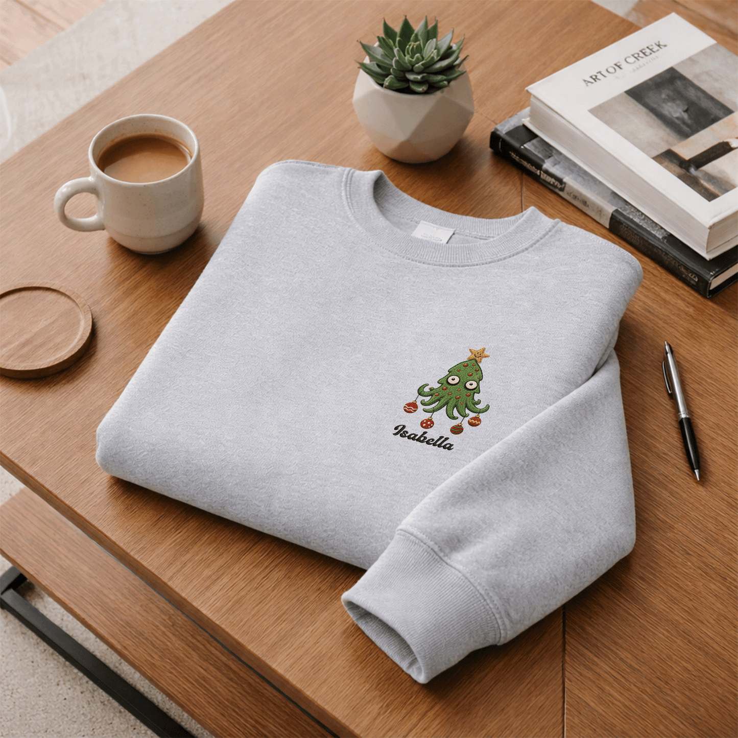 Personalized Embroidered Cute Christmas Tree Sweatshirt with Custom Name