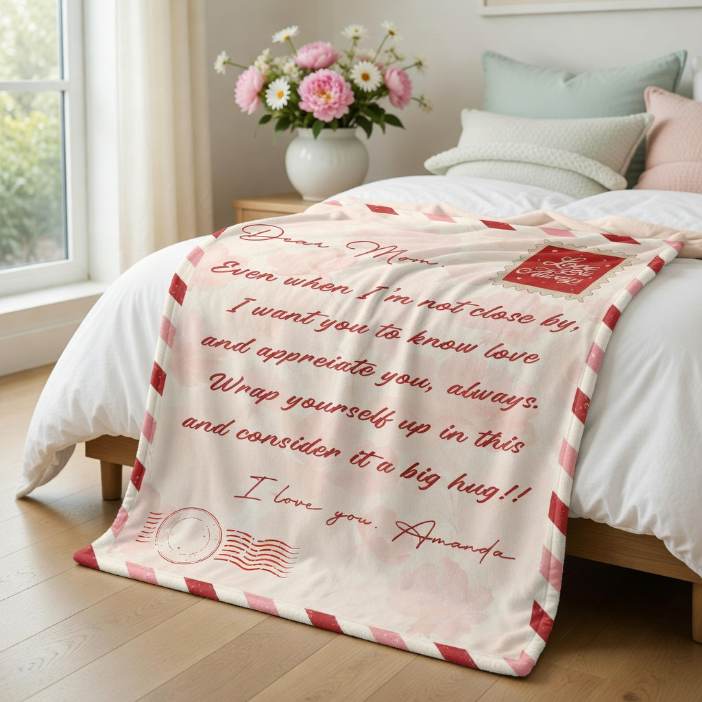 Personalized “Dear Mom” Letter Blanket – Mother’s Day Custom Love Message Gift for Mom Cozy Family Keepsake