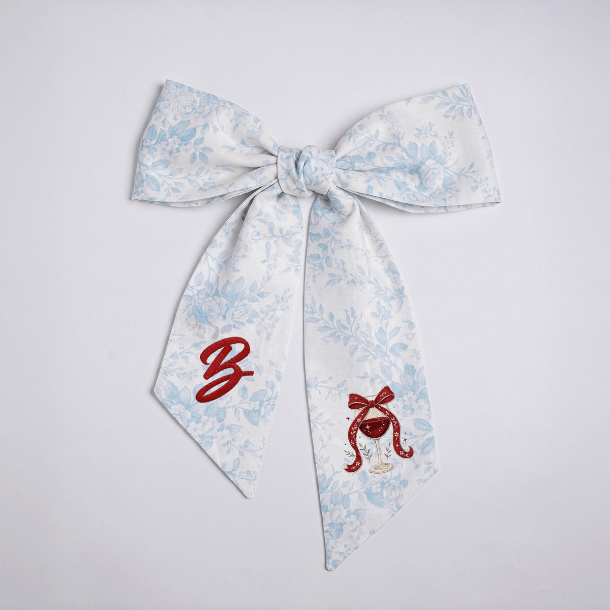 Custom Letter Christmas Red Wine Glass Embroidered Linen Wreath Sash, Personalized Monogram Holiday Bow Sash for Door Decor