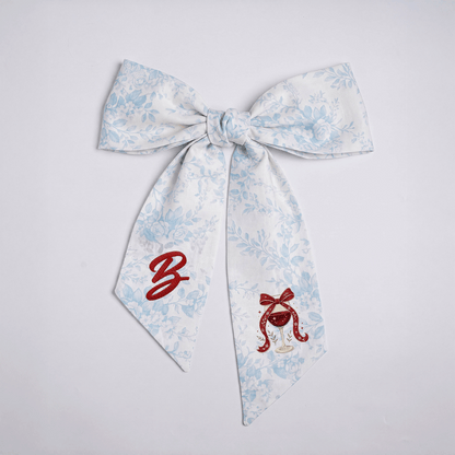 Custom Letter Christmas Red Wine Glass Embroidered Linen Wreath Sash, Personalized Monogram Holiday Bow Sash for Door Decor