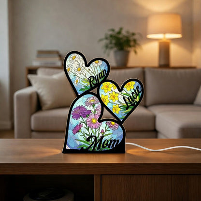 Custom Heart Night Light Box for Mom with Birth Flower – Personalized Mother’s Day Gift