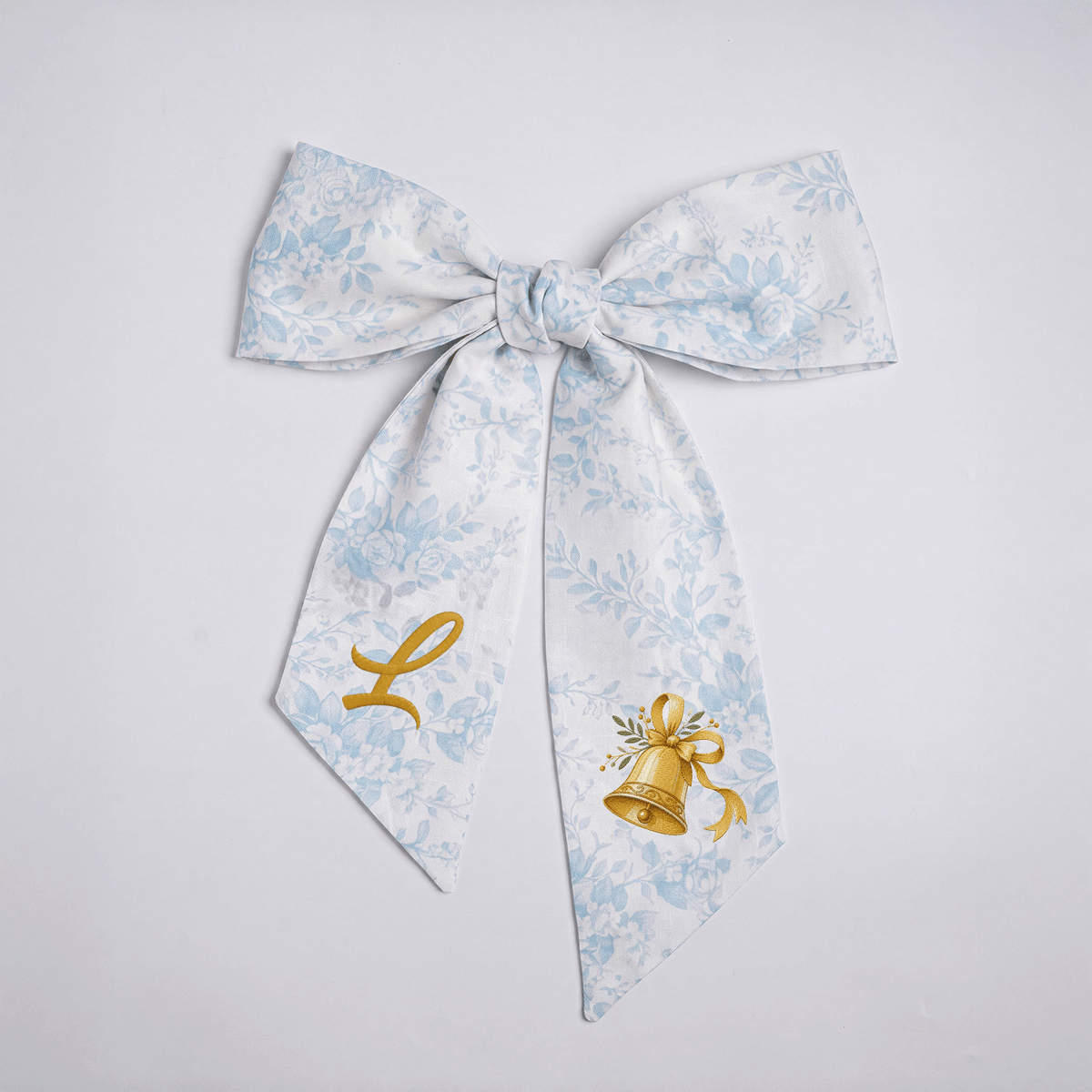Custom Letter Golden Christmas Bell Embroidered Linen Wreath Sash, Personalized Monogram Holiday Bow Sash for Door Decor