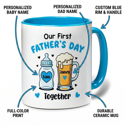 Personalized First Father’s Day Accent Mug with Custom Name – New Dad Gift Coffee Cup