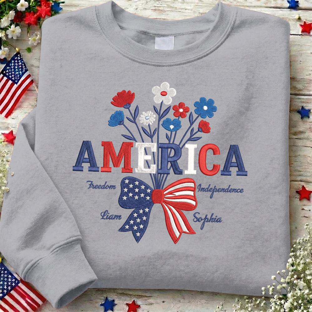 1776-2026 America 250 Years Floral Sweatshirt - Embroidered Patriotic Celebration Pullover