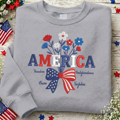 1776-2026 America 250 Years Floral Sweatshirt - Embroidered Patriotic Celebration Pullover