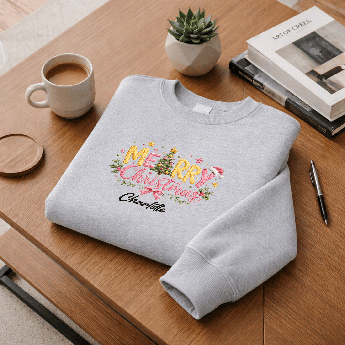Personalized Embroidered Merry Christmas Typography Sweatshirt with Custom Name