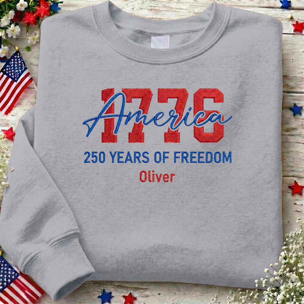 USA 250 Years - Embroidered American Crewneck Sweatshirt