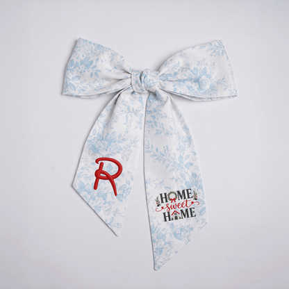 Custom Monogram Home Sweet Home Embroidered Linen Door Wreath Sash, Personalized Initial Wreath House Typography Holiday Wreath Sash & Front Door Decor