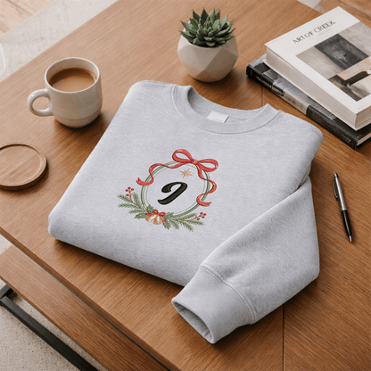 Personalized Embroidered Christmas Monogram Wreath Sweatshirt with Custom Initial