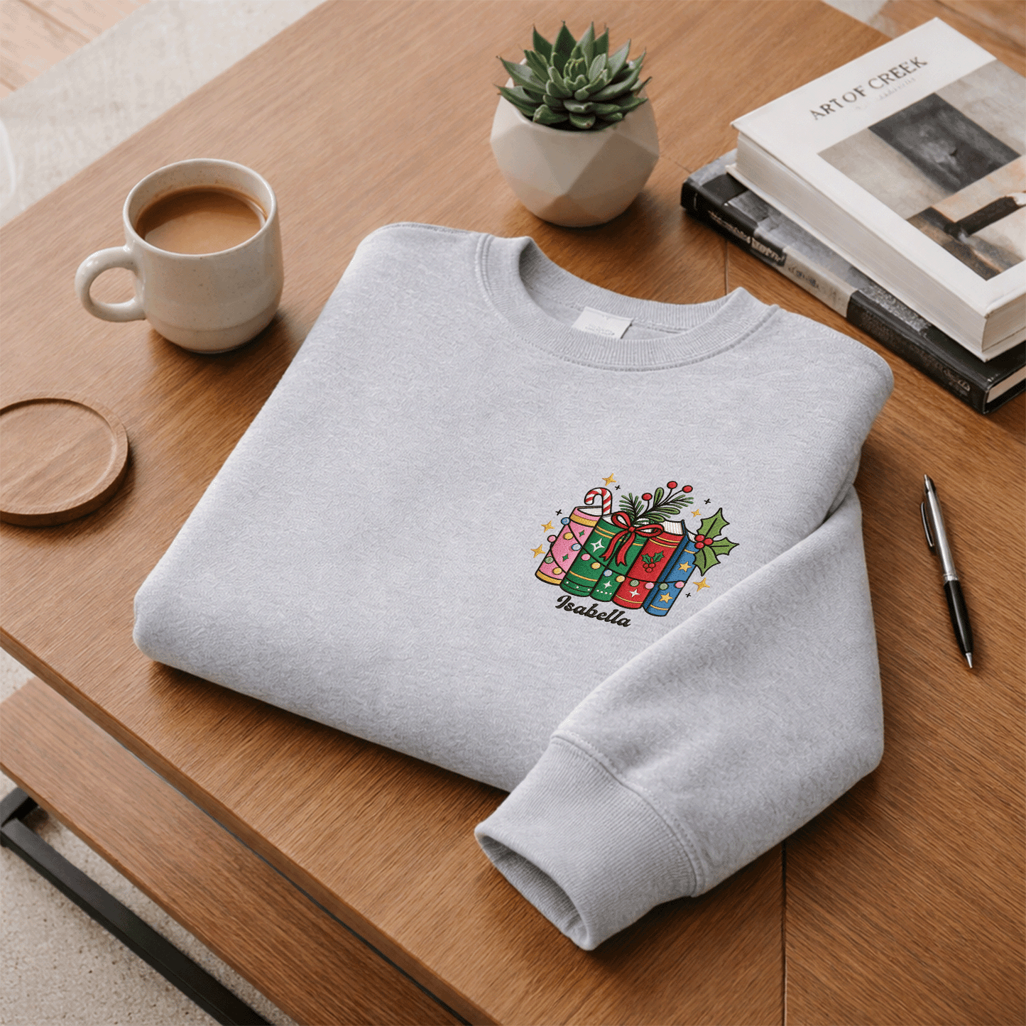 Personalized Christmas Books Sweatshirt with Custom Name | Cozy Holiday Book Lover Crewneck