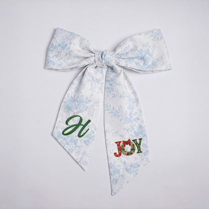 Custom Letter Christmas Joy Wreath Embroidered Linen Wreath Sash, Personalized Monogram Holiday Bow Sash for Door Decor
