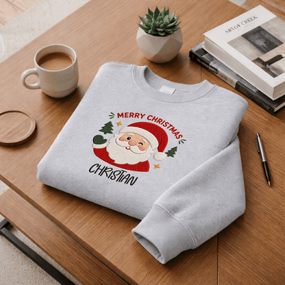 Personalized Embroidered Merry Christmas Sweatshirt with Custom Name