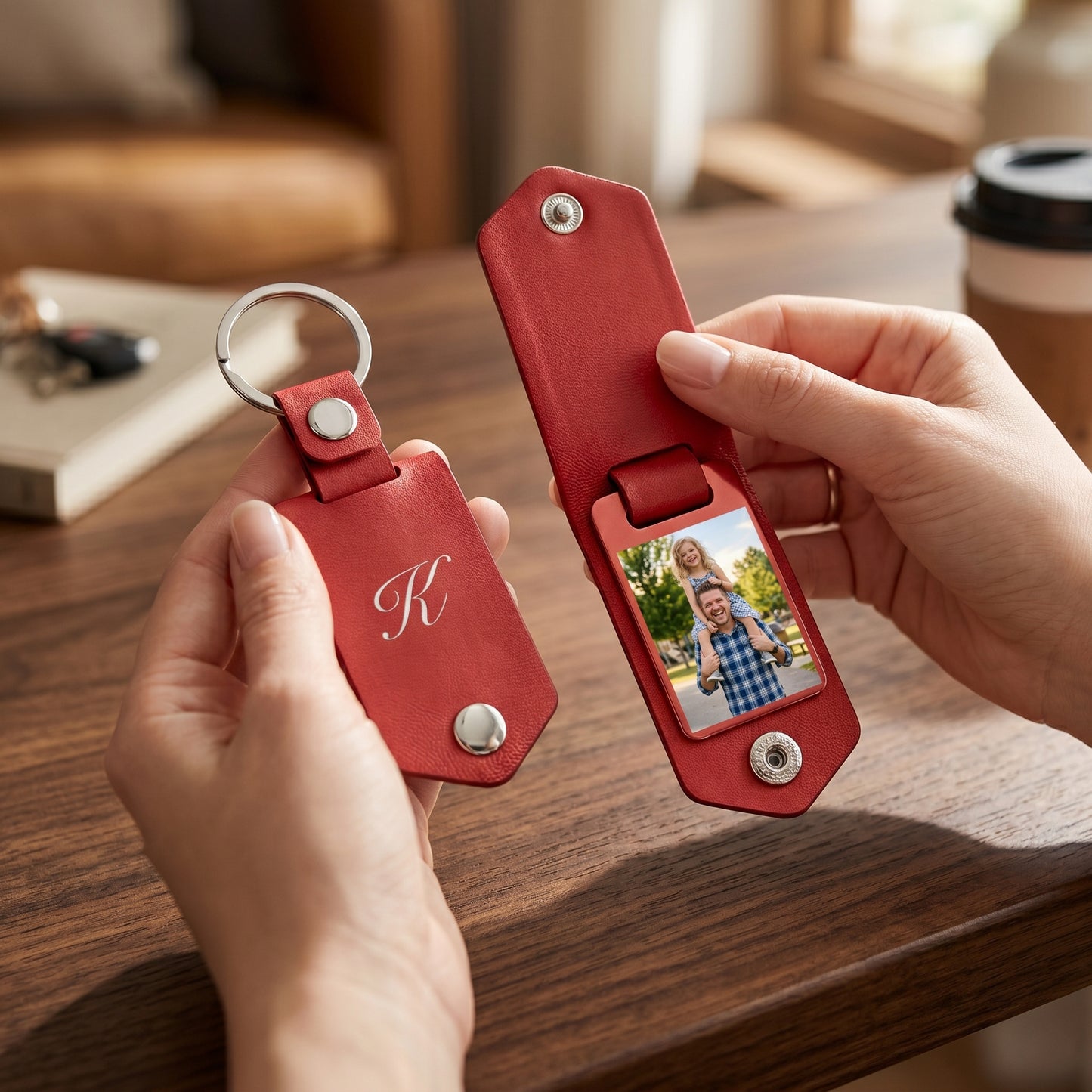 Personalized Leather Keychain for Dad – Custom Photo & Name Father’s Day Gift