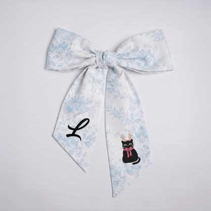 Custom Letter Christmas Black Cat Embroidered Linen Wreath Sash, Personalized Monogram Holiday Bow Sash for Door Decor