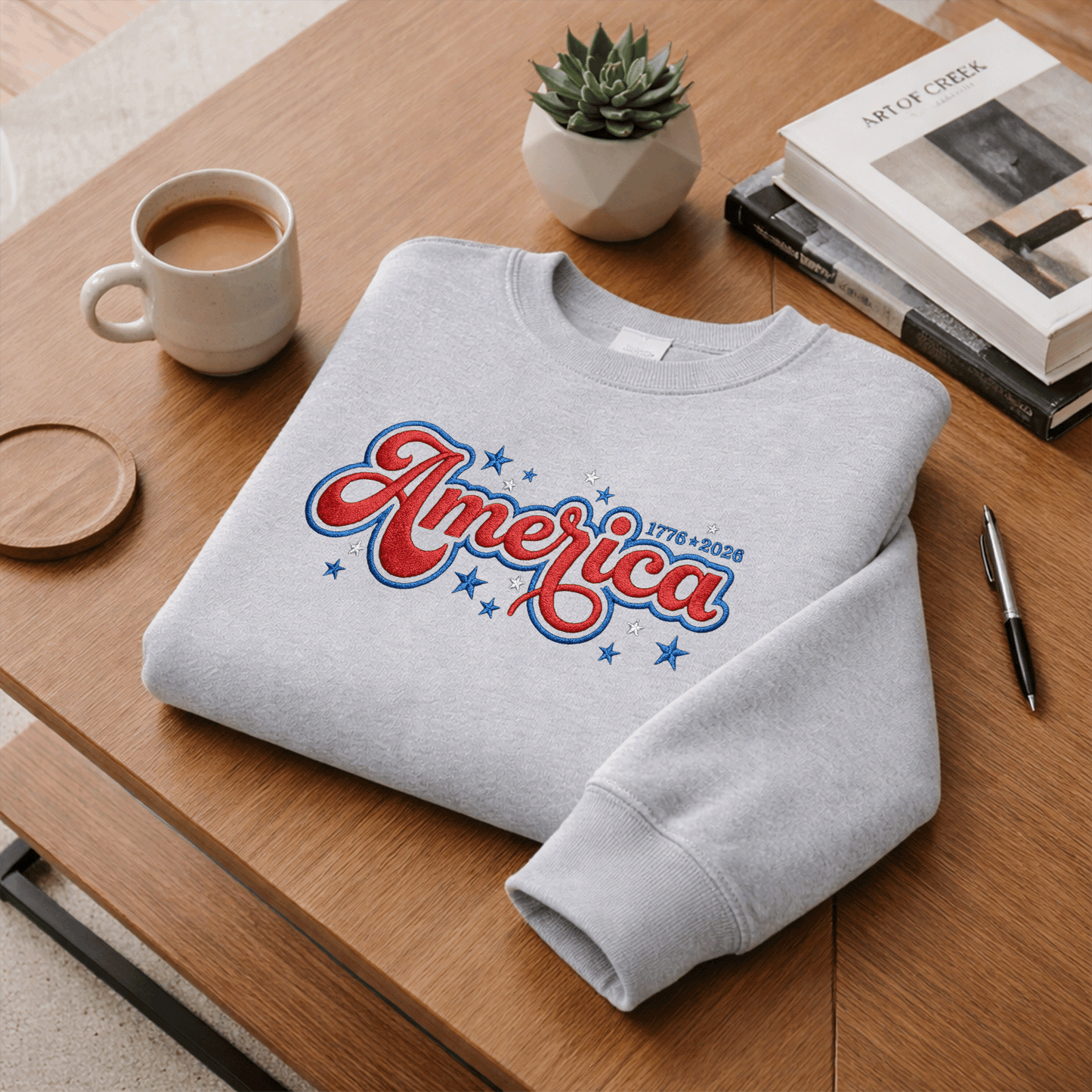 USA 250 Freedom - Embroidered Sweater 1776-2026 Patriotic Pullover